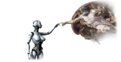 Die neue Schöpfung - Gott streckt seine Hand der eines Roboters entgegen